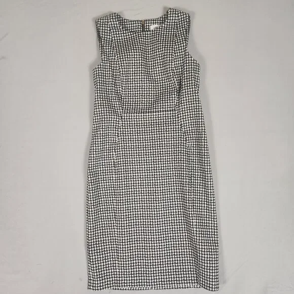Calvin Klein Sheath Dress Size 12 Black White Houndstooth Sleeveless Zip - Picture 2 of 8